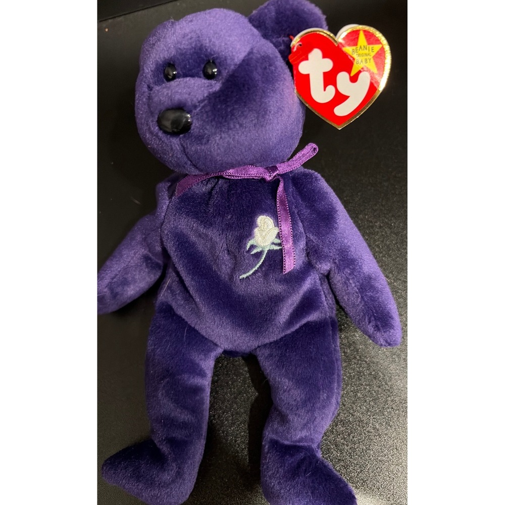 Ty Beanie Babies Princess Bear Diana Princess Wales Memorial Purple Plush 1997